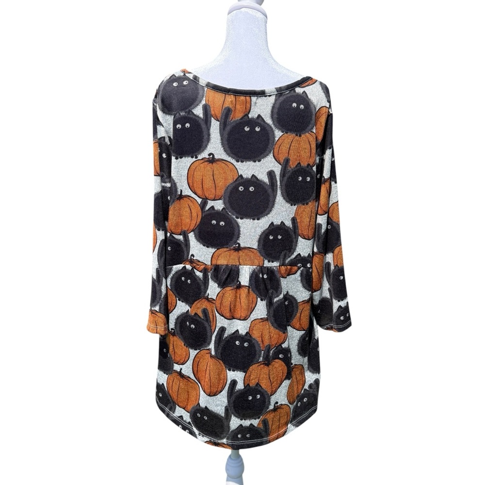 Clover Pine Black Cat Pumpkin Tunic Top Womens XXL Fall Cozy Sweater Plus Size - Picture 3 of 9